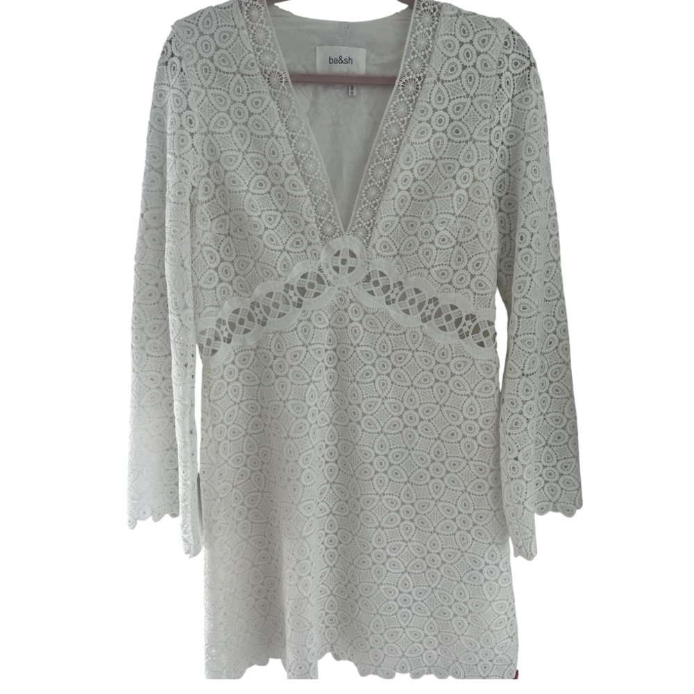 Ba&sh Lace White Crochet Dress Bell Sleeves Size Large NEW - Picture 6 of 13